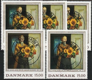 FRIMÆRKER DANMARK | 1996 - AFA 1132 - Michael Ancher - 15,00 Kr. flerfarvet x 5 stk. - Pragt Stemplet
